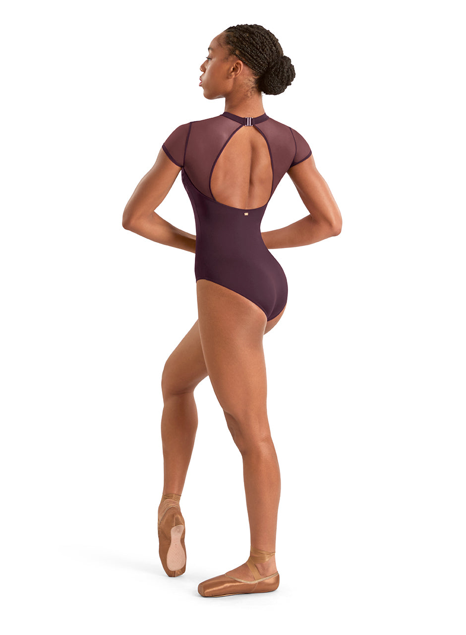 Mirella M20011LM Adult Mock Neck Floral Cap Sleeve Leotard