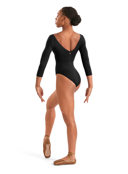 Mirella M60003LM Adult Floral V-Neck 3/4 Sleeve Leotard