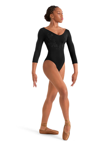 Mirella M60003LM Adult Floral V-Neck 3/4 Sleeve Leotard