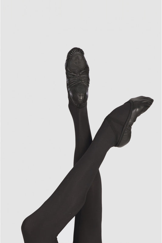 WearMoi Con Pluton Black Split-sole Premium Stretch Leather Ballet Shoe.